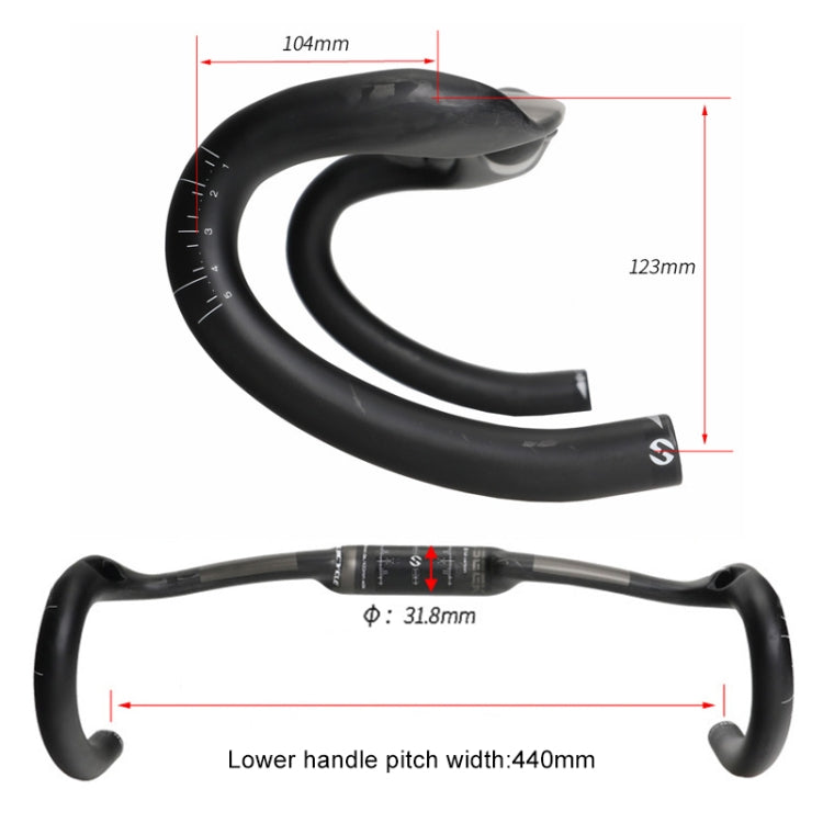 TOSEEK UD Carbon Fiber Texture Road Bike Handlebar, Size: 440mm (UD Matte), 440mm