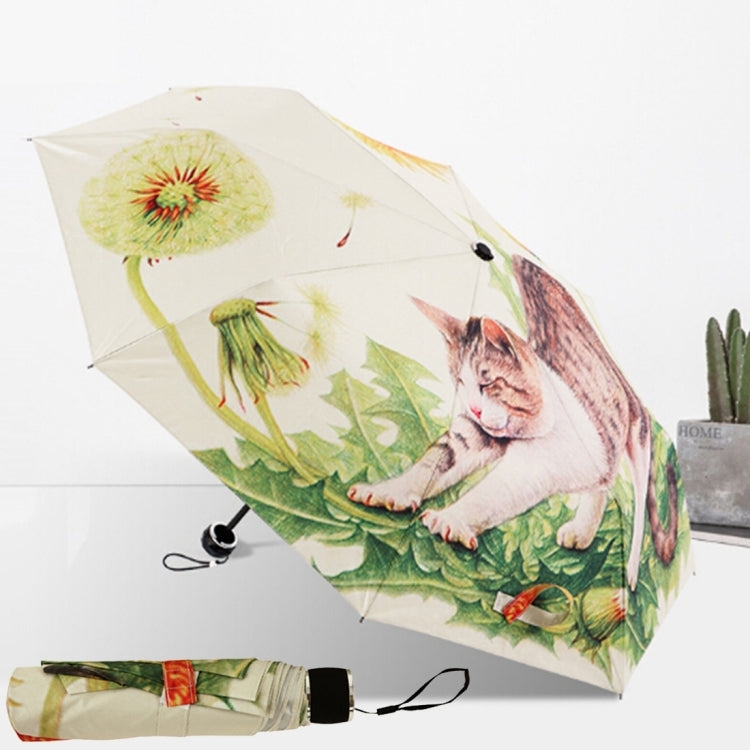 Creative Fashion Three Fold Lazy Cat Pattern Silver Tape Anti Ultraviolet Sunshade Umbrella, Cat Pattern Silver Tape Umbrella