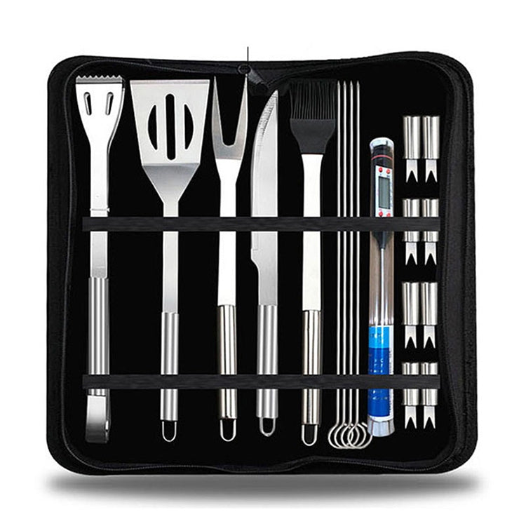 18 in 1 Outdoor Tableware Set Camping Barbecue Tableware Picnic Tool Set with Thermometer, 18 in 1, with Thermometer