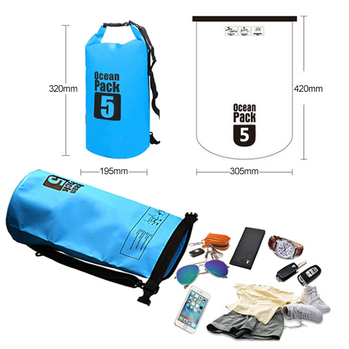 Outdoor Waterproof Single Shoulder Bag Dry Sack PVC Barrel Bag, Capacity: 5L, Capacity: 5L (Black), Capacity: 5L (Dark Blue), Capacity: 5L (Orange), Capacity: 5L (Pink), Capacity: 5L (Green), Capacity: 5L (Sky Blue), Capacity: 5L (Yellow)
