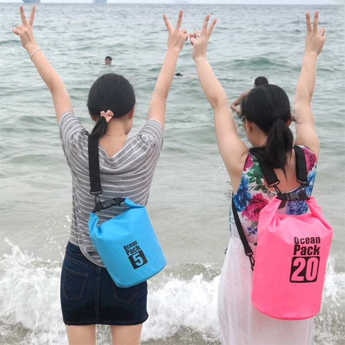 Outdoor Waterproof Double Shoulder Bag Dry Sack PVC Barrel Bag, Capacity: 20L, Capacity: 20L (Sky Blue), Capacity: 20L (Yellow), Capacity: 20L (Black), Capacity: 20L (Dark Blue), Capacity: 20L (Orange), Capacity: 20L (Pink), Capacity: 20L (Green)