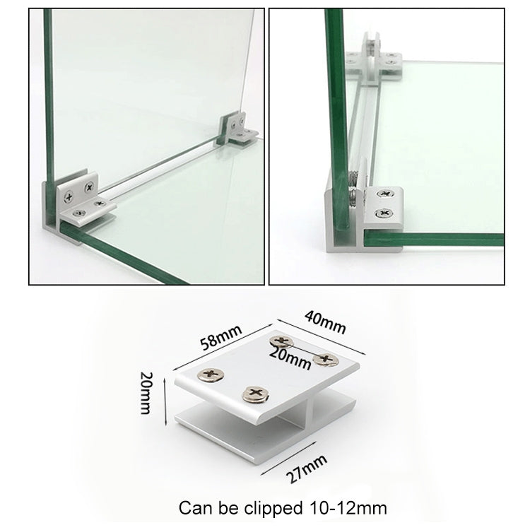 Aluminum Alloy Glass Combination Clamp Cabinet Partition Fixing Clip, 180 degrees Cliped 10-12mm, 180 degrees Cliped 10-12mm