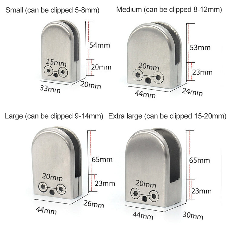 15-20mm Flat Bottom Matte Polished  304 Stainless Steel Fixed Clip Railing Glass Wood Layer Board Clamp Bracket, 15-20mm, Flat, 304 Stainless Steel