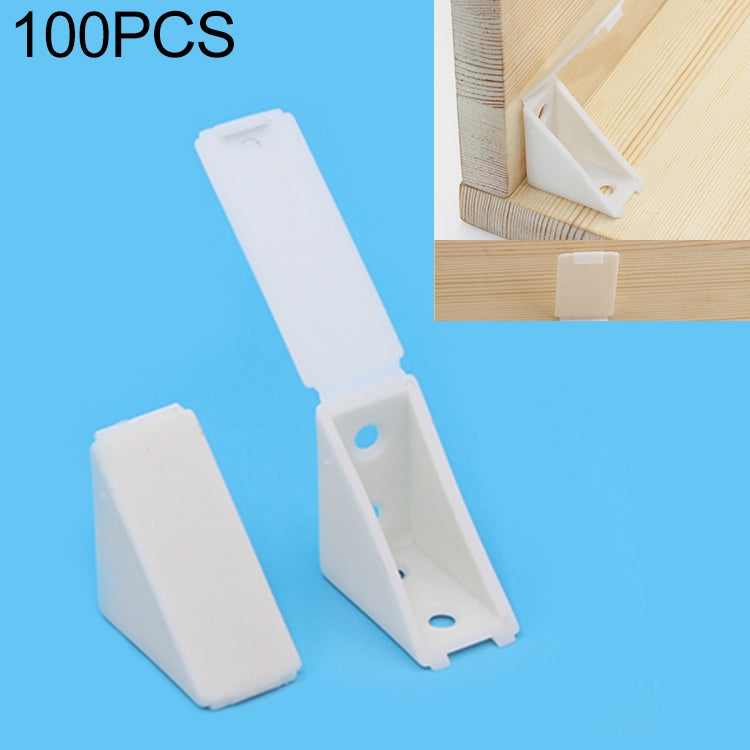 100 PCS Plastic Thickened Corner Connector Furniture Right Angle Board Bracket with Cover, Size: L, Size: L
