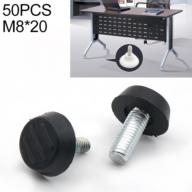 50 PCS Adjustable Foot Pad Furniture Screw Support Stub, M8x20, M8x20