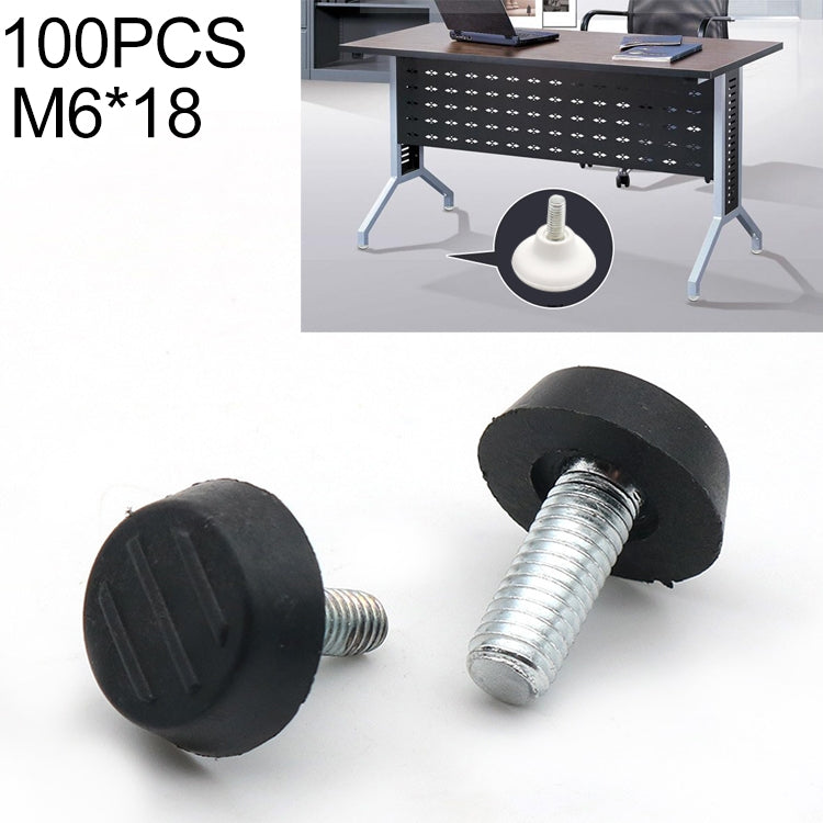 100 PCS Adjustable Foot Pad Furniture Screw Support Stub, M6x18 (Black), M6x18 (Black)