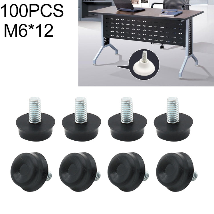 100 PCS Adjustable Foot Pad Furniture Screw Support Stub, M6x12, M6x12