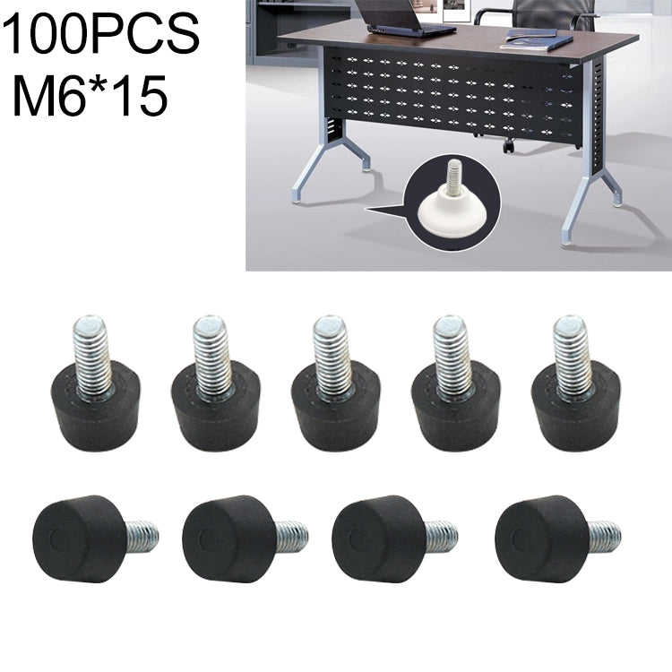 100 PCS Adjustable Foot Pad Furniture Screw Support Stub, M6x15, M6x15
