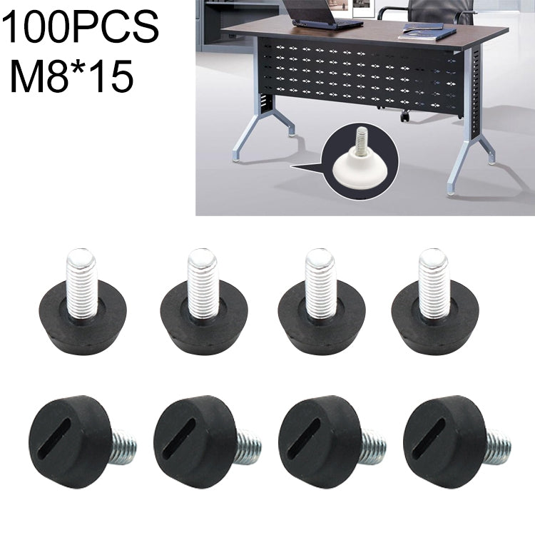 100 PCS Adjustable Foot Pad Furniture Screw Support Stub, M8x15, M8x15