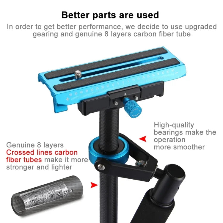 PULUZ 38.5-61cm Carbon Fibre Handheld Stabilizer for DSLR & DV Digital Video & Cameras, Load Range: 0.5-3kg, P60T Blue, P60T Red