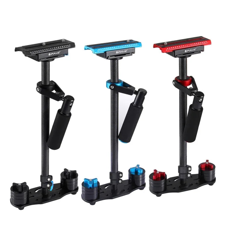 PULUZ 38.5-61cm Carbon Fibre Handheld Stabilizer for DSLR & DV Digital Video & Cameras, Load Range: 0.5-3kg, P60T Blue, P60T Red