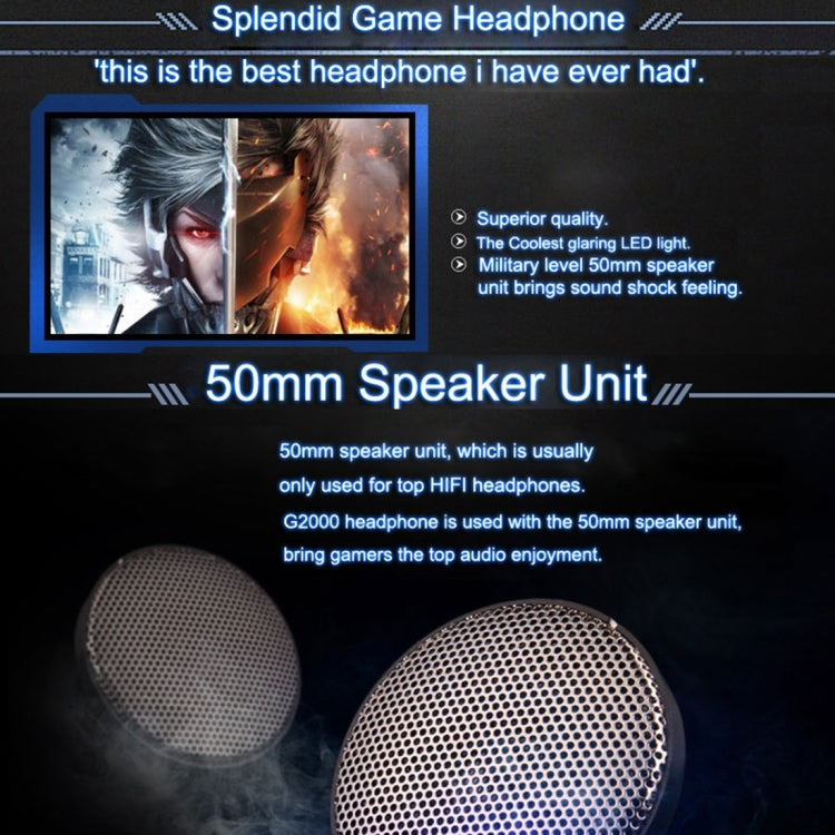 KOTION EACH G2000 Over-ear Game Gaming Headphone Headset Earphone Headband with Mic Stereo Bass LED Light for PC Gamer,Cable Length: About 2.2m(White + Red), G2000