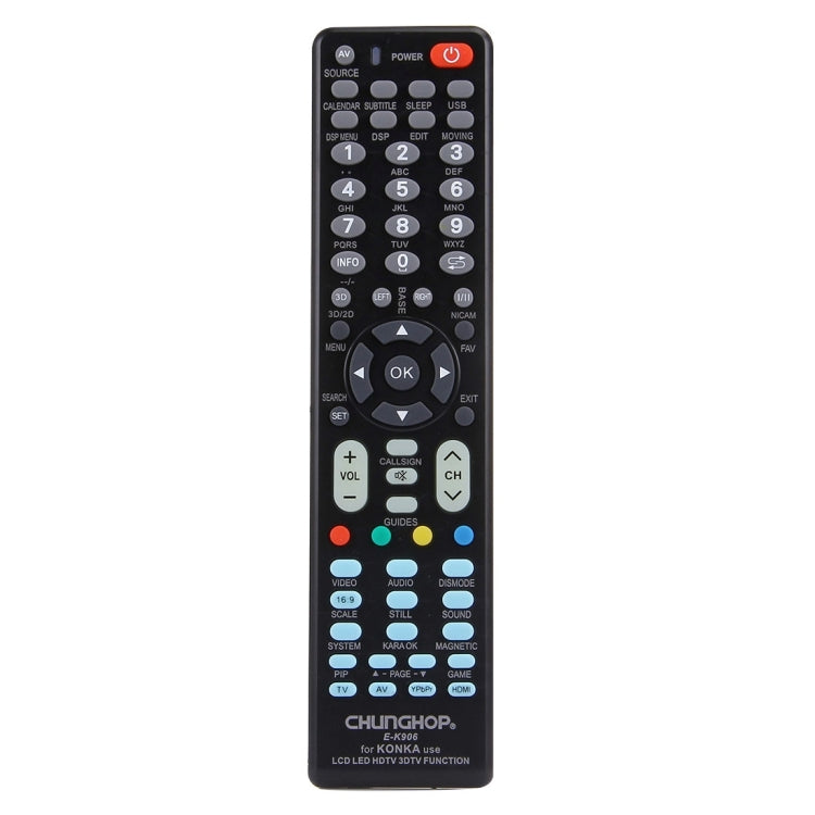 جهاز تحكم عن بعد عالمي CHUNGHOP E-K906 لتلفزيون KONKA LED / LCD / HDTV / 3DTV، لتلفزيون KONKA