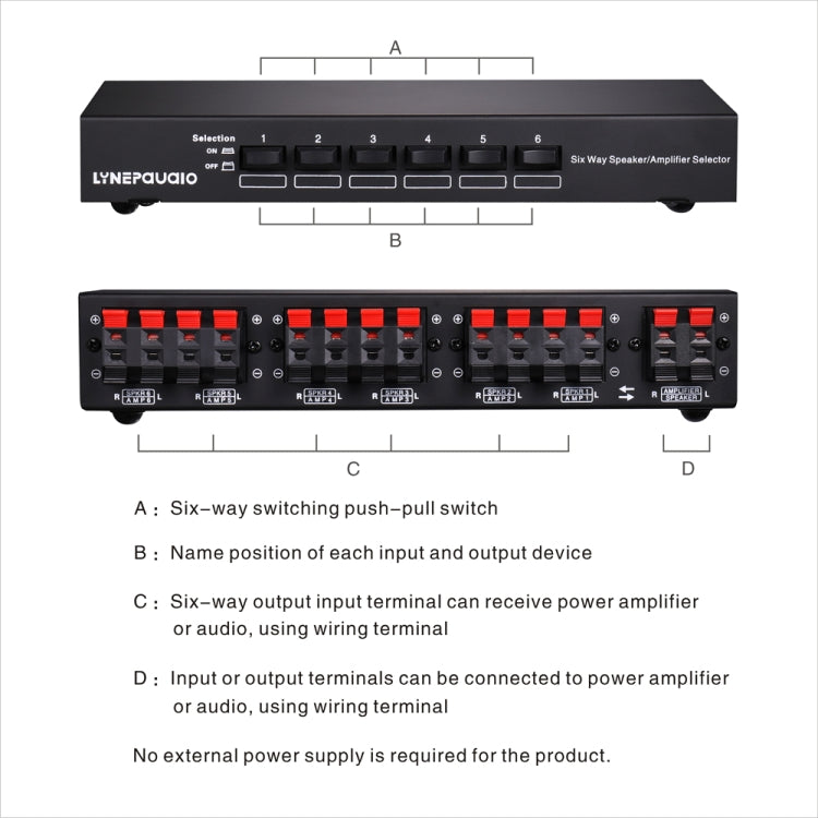 LINEPAUDIO B898 Six-way Stereo Loudspeaker / Amplifier Comparator Bidirectional Selective Switch Switcher