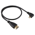 كابل محول HDMI 4K ذكر إلى Micro HDMI بزاوية يمينية، 50 سم، موصل مطلي بالذهب، 50 سم زاوية يمينية
