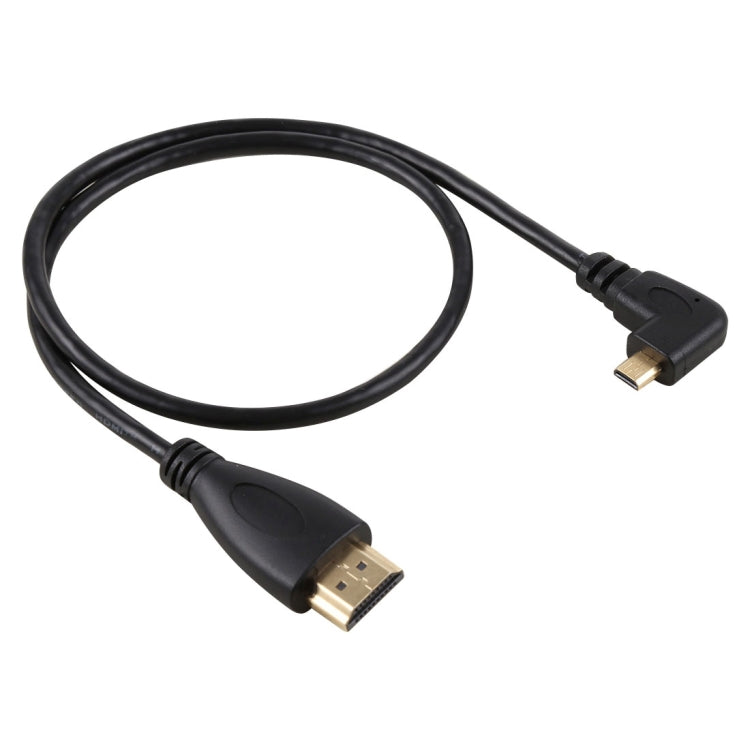 كابل محول HDMI 4K ذكر إلى Micro HDMI بزاوية يمينية، 50 سم، موصل مطلي بالذهب، 50 سم زاوية يمينية
