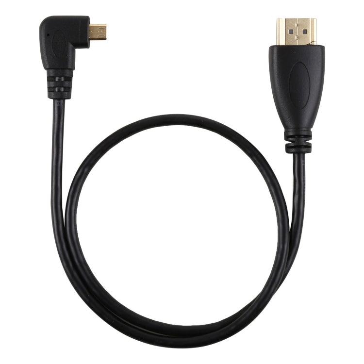 كابل محول HDMI 4K ذكر إلى Micro HDMI بزاوية يمينية، 50 سم، موصل مطلي بالذهب، 50 سم زاوية يمينية
