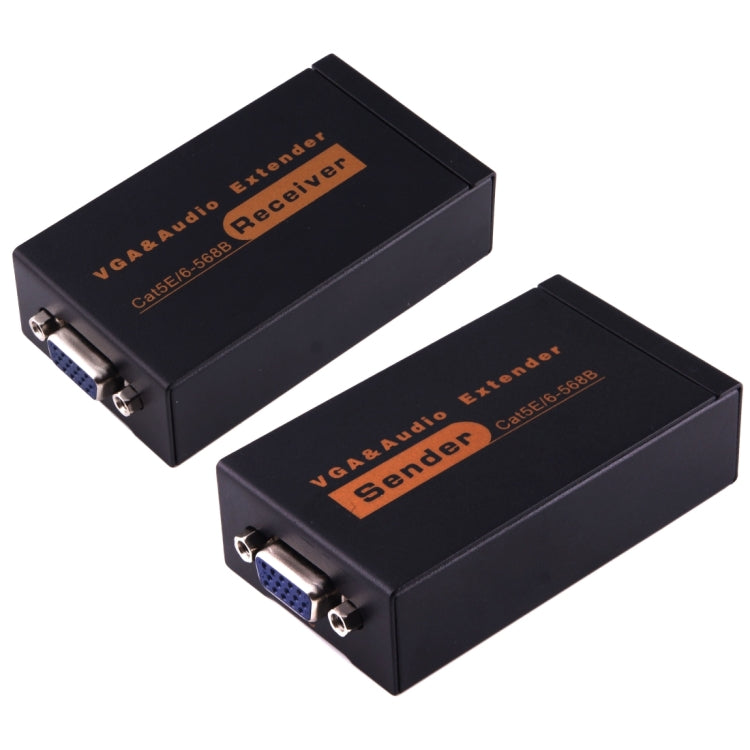 موسع VGA وصوت بدقة 1920x1440 HD لمسافة 100 متر كابل شبكة Cat5e / 6-568B، مرسل ومستقبل ومحول