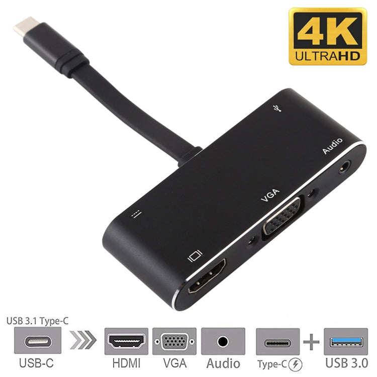 محول V126 UCB-C / Type-C ذكر إلى PD + HDMI + VGA + صوت + USB 3.0 أنثى 5 في 1، 5 في 1