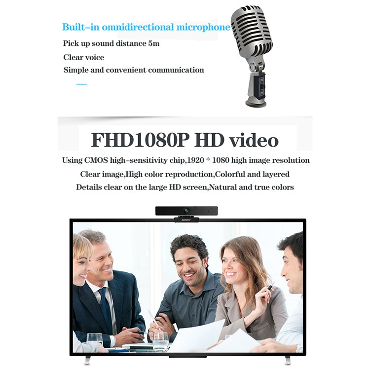 كاميرا ويب aoni C90 بدقة 1080p HD ذكية للأعمال مع ميكروفون، C90