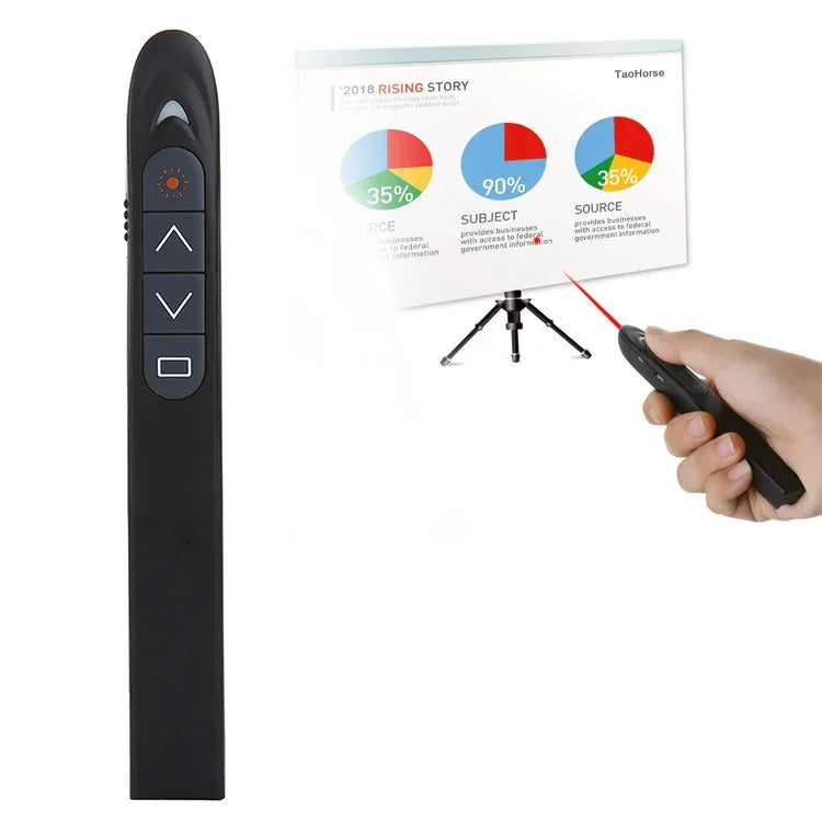 XM930 2.4GHz Wireless Laser PowerPoint Page Turning Pen Multimedia Wireless Presentation Projection Pen with USB Receiver, Support Low Battery Remind, Remote Control Distance: 100m, 100m White, 100m Black