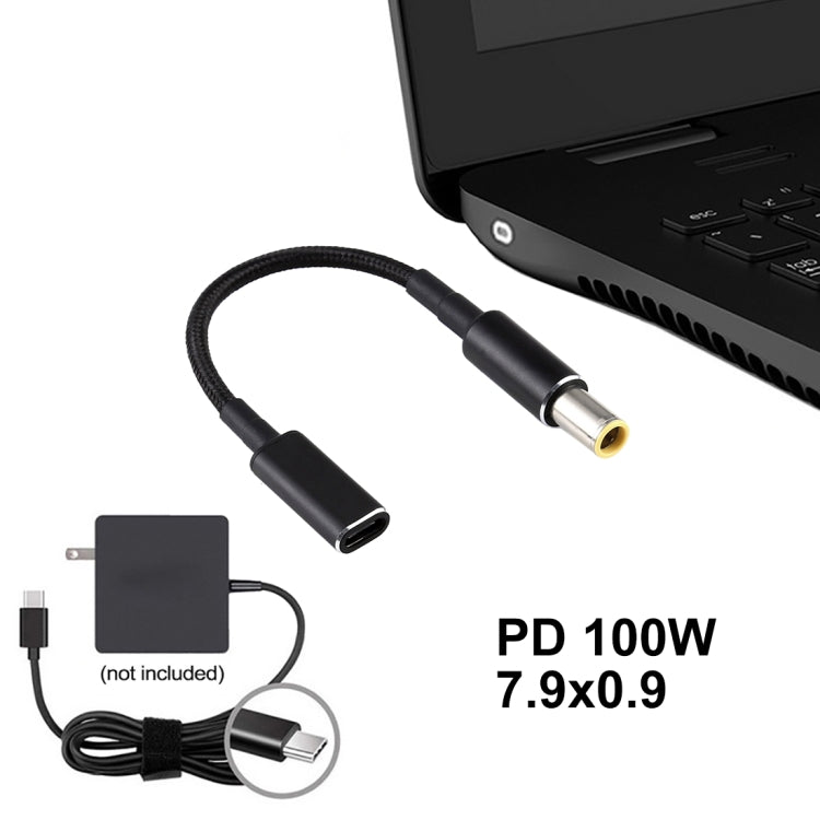 كابل محول PD 100W 18.5-20V 7.9 × 0.9 مم إلى USB-C / Type-C نايلون مضفر
