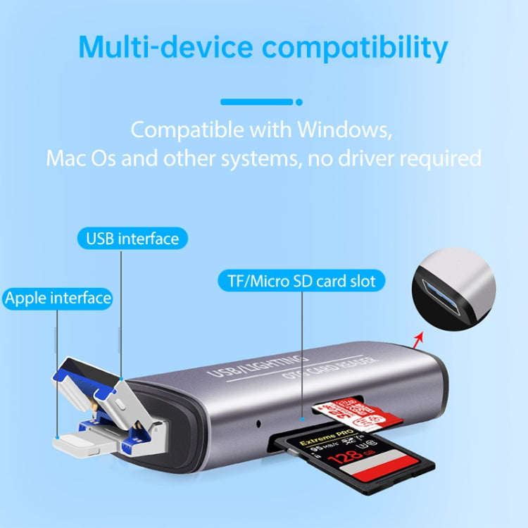 قرص فلاش USB 2 في 1 + قارئ بطاقة ذاكرة OTG بواجهات USB و 8 دبابيس لنظام IOS للهاتف المحمول / الكمبيوتر 118