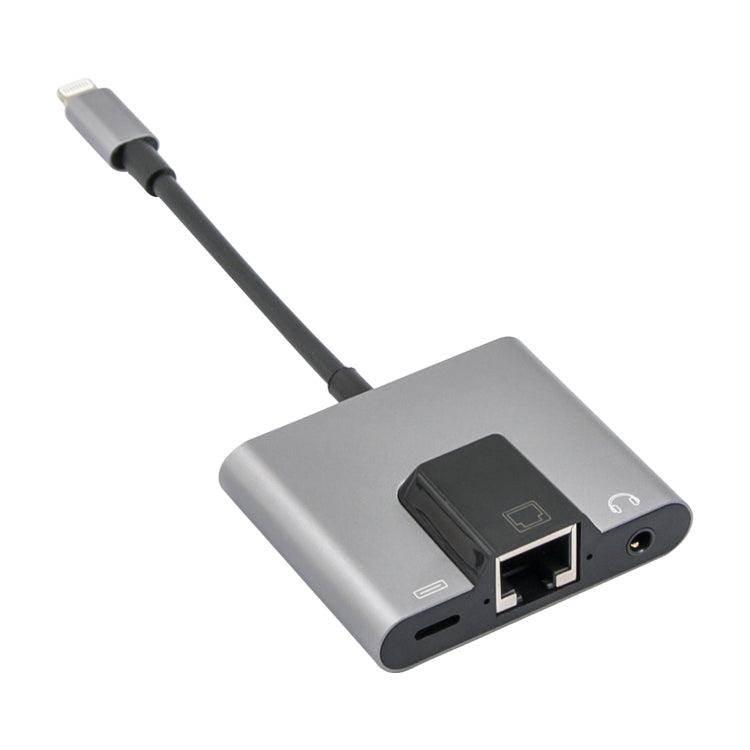 محول 3 في 1 من 8 دبابيس ذكر إلى 8 دبابيس شحن + RJ45 إيثرنت + سماعة أذن 3.5 مم أنثى NK-1056