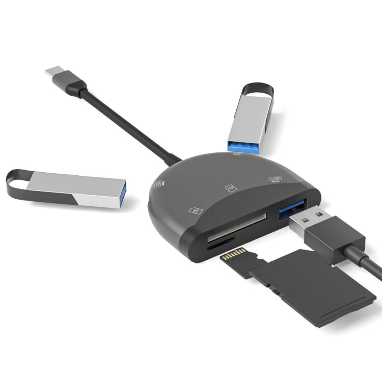 NK-3039 5 in 1 USB-C / Type-C Male to TF / SD Card Slot + 3 USB Female Adapter, NK-3039