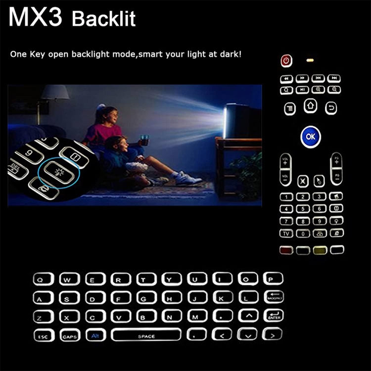 MX3-L White Backlit Version 2.4GHz Fly Air Mouse Wireless Keyboard Remote Control, White Backlit Version