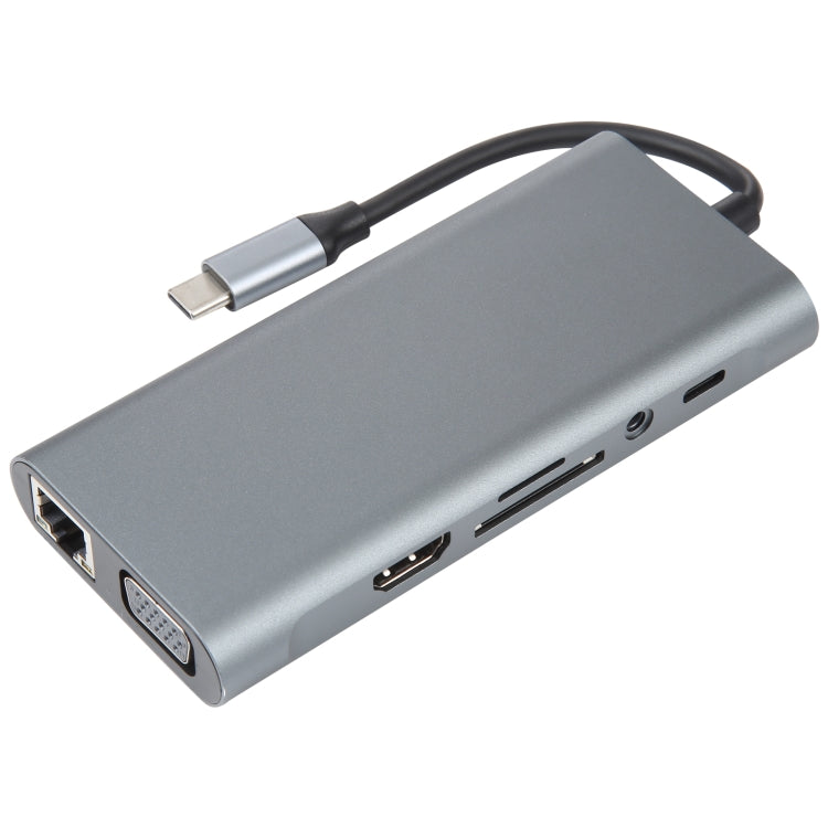 محطة إرساء HUB محول USB-C / Type-C إلى USB 11 في 1 (منفذ شبكة 100M)، منفذ شبكة 100M