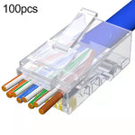 100 قطعة / عبوة موصل RJ45 كابل Cat5e غير محمي مع تمرير مباشر، ذهبي: 3 ميكرون، Cat5e غير محمي مع تمرير مباشر