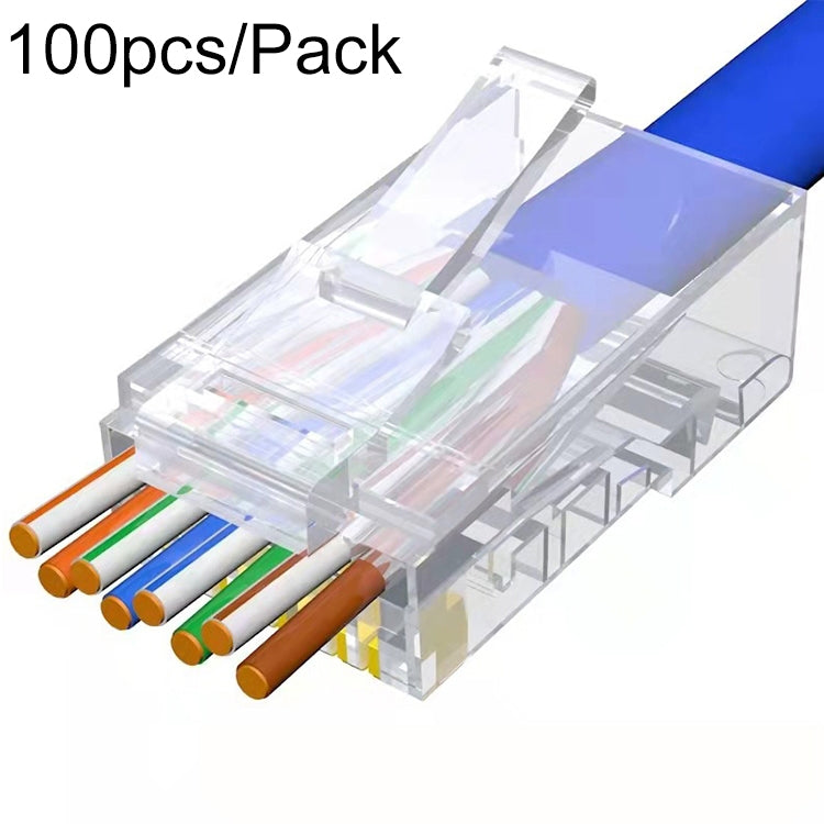 100 قطعة / عبوة موصل RJ45 Cat6e غير محمي مع تمرير، Cat6e غير محمي مع تمرير