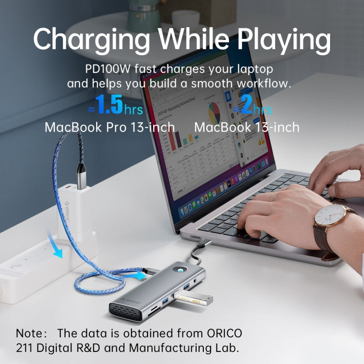 محطة إرساء متعددة الوظائف ORICO PW11-8PC من Type-C / USB-C 8 في 1 بسرعة 5 جيجابت في الثانية، PW11-8PC