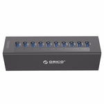 موزع USB 3.0 عالي السرعة من ORICO A3H10 من الألمنيوم مع 10 منافذ ومحول طاقة لأجهزة اللابتوب، 10 منافذ (فضي)، 10 منافذ (أسود)