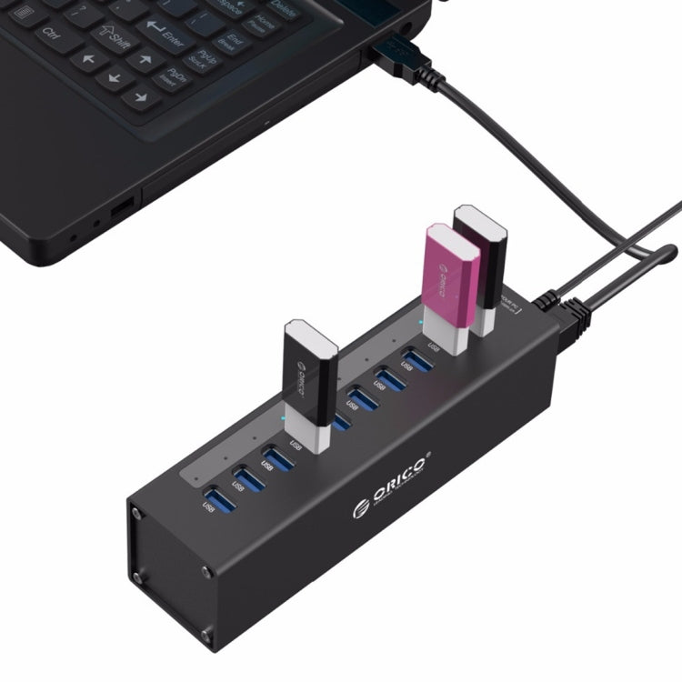 موزع USB 3.0 عالي السرعة من ORICO A3H10 من الألمنيوم مع 10 منافذ ومحول طاقة لأجهزة اللابتوب، 10 منافذ (فضي)، 10 منافذ (أسود)