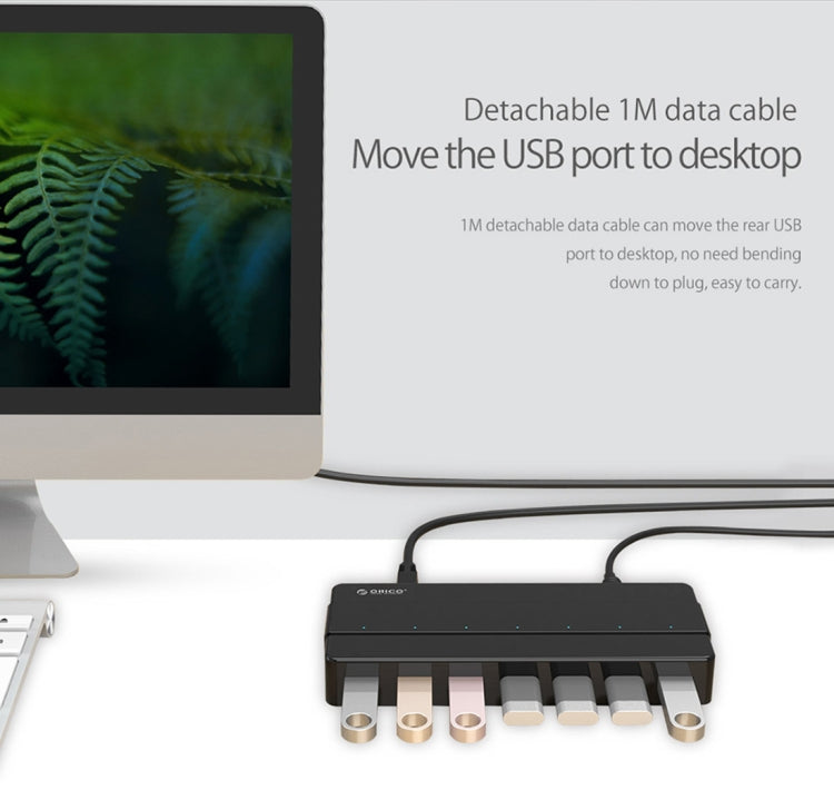 موزع USB 3.0 من ORICO H7928-U3 من مادة ABS مع 7 منافذ وكابل بطول 1 متر، USB 3.0