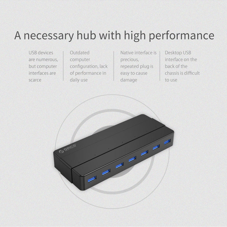 موزع USB 3.0 من ORICO H7928-U3 من مادة ABS مع 7 منافذ وكابل بطول 1 متر، USB 3.0