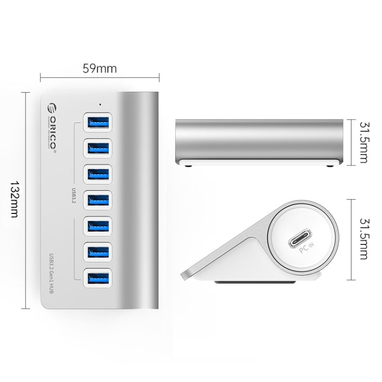 موزع USB 3.2 Gen2 من ORICO M3U7-G2 من سبيكة الألمنيوم مع 7 منافذ وكابل بطول 1 متر، M3U7-G2 1m
