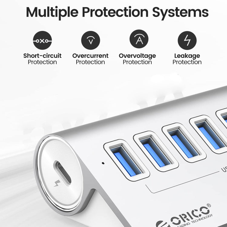 موزع USB 3.2 Gen2 من ORICO M3U7-G2 من سبيكة الألمنيوم مع 7 منافذ وكابل بطول 1 متر، M3U7-G2 1m