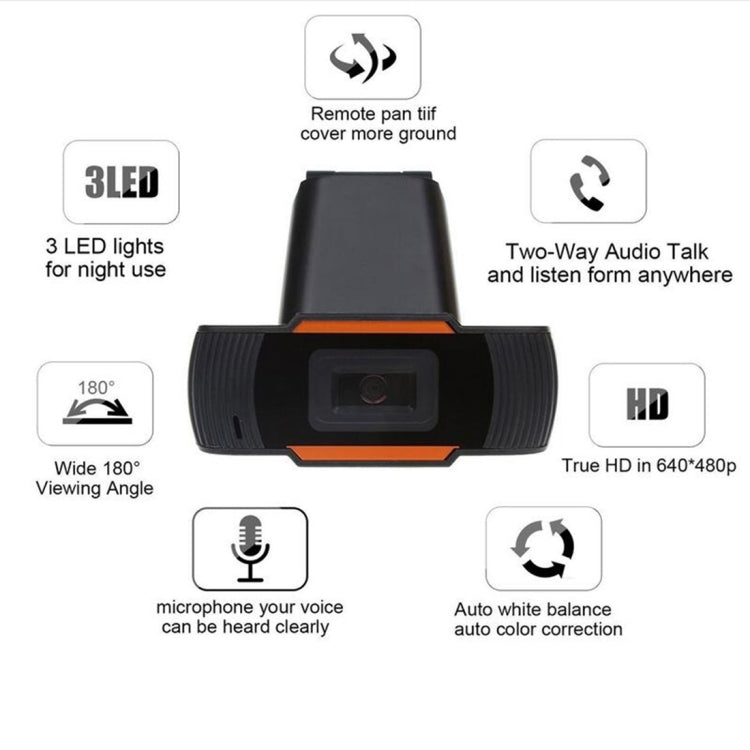 كاميرا ويب A870 بدقة 480 بكسل 360 درجة USB 2.0 مع ميكروفون للاستخدام مع سكايب للكمبيوتر المحمول، طول الكابل: 1.4 متر، A870 (برتقالي)، A870 (أسود)