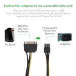 كابل طاقة ساتا 15 دبوس إلى 6 دبوس PCI إكسبريس لبطاقة فيديو رسومات بطول 20 سم، ساتا 15 دبوس إلى 6 دبوس أنثى