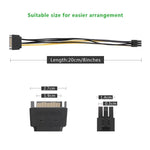كابل طاقة ساتا 15 دبوس إلى 6 دبوس PCI إكسبريس لبطاقة فيديو رسومات بطول 20 سم، ساتا 15 دبوس إلى 6 دبوس أنثى