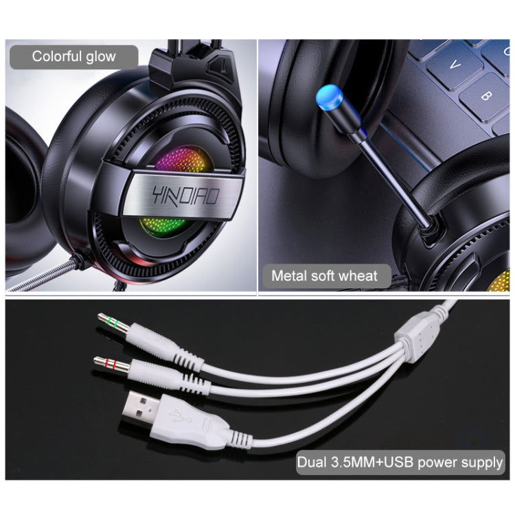 YINDIAO Q3 USB Wired E-sports Gaming Headset with Mic & RGB Light, Cable Length: 1.67m, USB