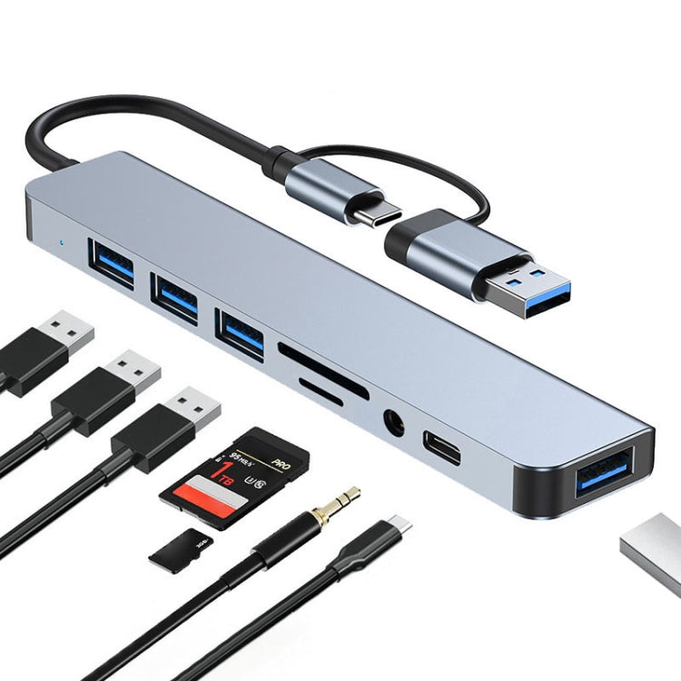 محطة إرساء متعددة الوظائف BYL-2218TU 8 في 1 USB + USB-C / Type-C إلى USB، BYL-2218TU