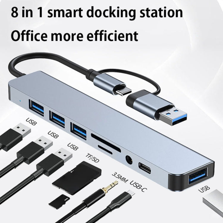 محطة إرساء متعددة الوظائف BYL-2218TU 8 في 1 USB + USB-C / Type-C إلى USB، BYL-2218TU