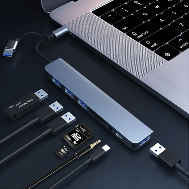 محطة إرساء متعددة الوظائف BYL-2218TU 8 في 1 USB + USB-C / Type-C إلى USB، BYL-2218TU