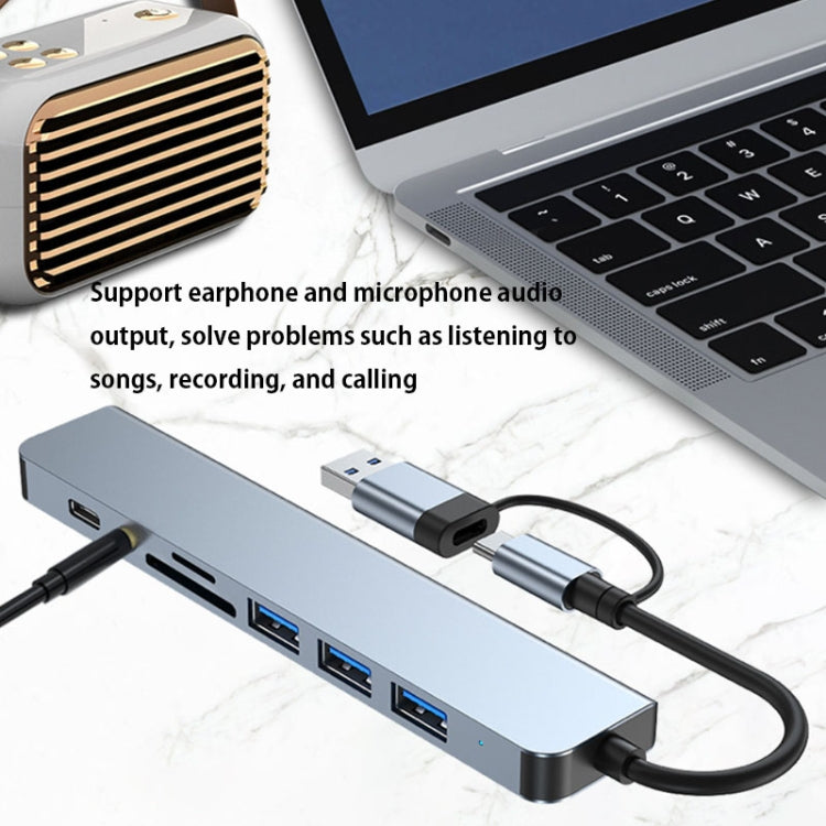 محطة إرساء متعددة الوظائف BYL-2218TU 8 في 1 USB + USB-C / Type-C إلى USB، BYL-2218TU