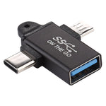 USB 3.0 Female to Type-C / USB-C Male + Micro Male Aluminium Alloy Adapter, USB 3.0 Female to Type-C Male + Micro Male