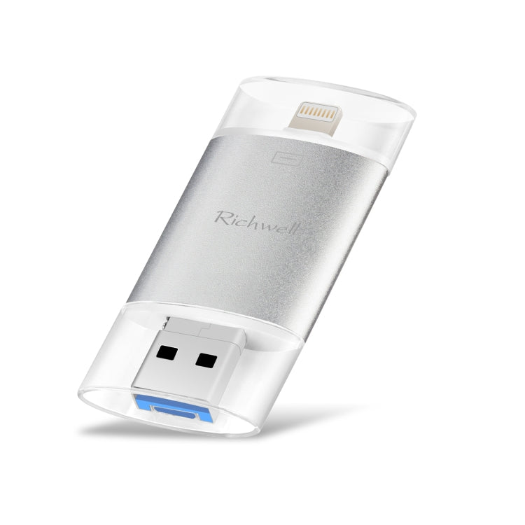 ذاكرة فلاش Richwell 3 في 1 بسعة 64 جيجابايت Type-C + 8 دبابيس + USB 3.0 مع غطاء معدني مزدوج ودفع وسحب مع وظيفة OTG